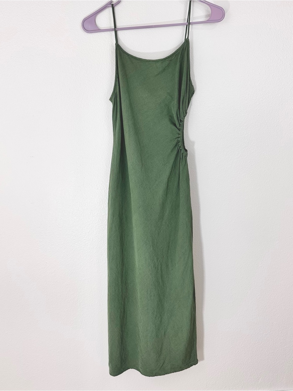 Zara Green Side Cut Out Linen Blend Dress XS Lightweight Midi Summer Dress